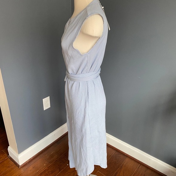 Zara light blue textured weave midi dress with button down front and waist tie - Picture 9 of 10